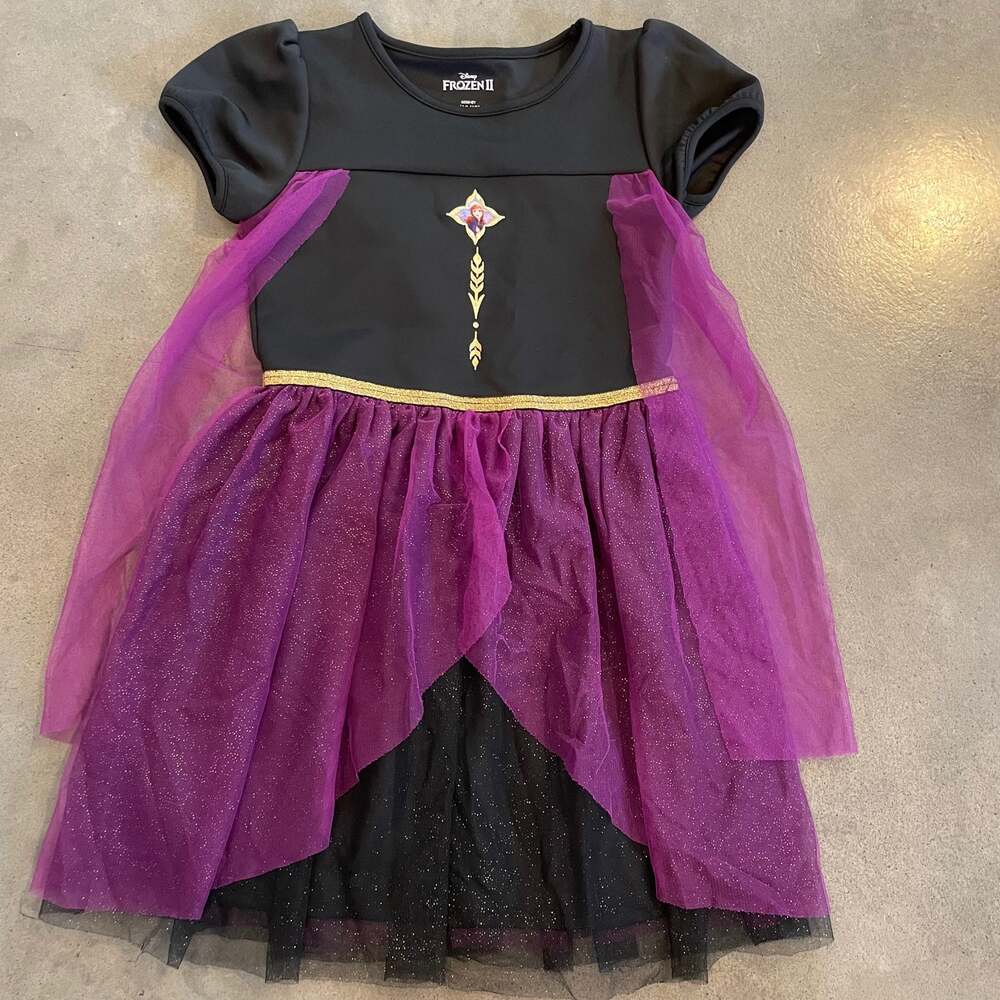 Disney Frozen 2 Ana Black purple dress costume girls large 10 12 like new